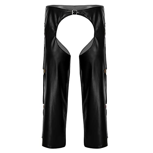 Choomomo Herren Cowboy Kostüm Wetlook Hose Pants Leggings Kunstleder Lederhose mit Metallic Schnalle Party Stage Performance Clubwear Schwarz L von Choomomo