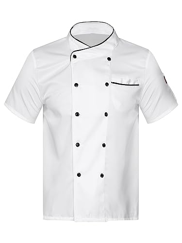 Choomomo Herren Kochjacke Mit Knopf Kurzarm Koch Jacke Bäckerjacke Kochhemd Chef-Uniform Kochkleidung Oberteil Koch Kostüm Weiße 3XL von Choomomo