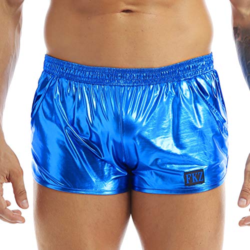 Choomomo Herren Shiny Metallic Boxershorts Locker Short Trunks Boxer Briefs Low Rise Unterhosen Badehose Unterwäsche Clubwear M-XL Blau L von Choomomo