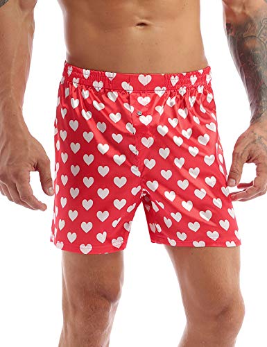 Choomomo Herren Soft Boxershorts Locker Short Herz Print Trunks Boxer Briefs Satin Unterhosen Kurze Hose Pants Badehose Strandshorts Unterwäsche A Rot L von Choomomo