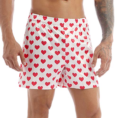 Choomomo Herren Soft Boxershorts Locker Short Herz Print Trunks Boxer Briefs Satin Unterhosen Kurze Hose Pants Badehose Strandshorts Unterwäsche A Weiß L von Choomomo