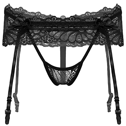 Choomomo Herren Strumpfgürtel Spitze Strapsstrümpfe Sissy Dessous Transparent Strumpfhalter Mit Bowknot Gürtel Strapsen Reizvolle Lingerie Y Schwarz Einheitsgröße von Choomomo