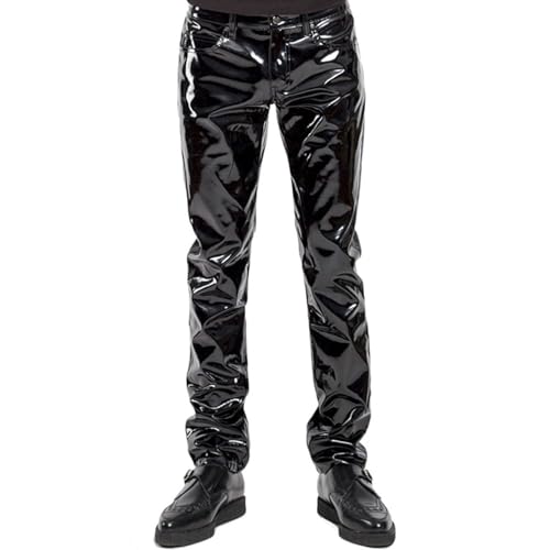 Choomomo Herren Lack Leder Hose Wetlook Glitzer Leggings Kunstleder Slim Fit Lange Lederhose Stretch Pants für Nachtclub Bühnenshow Clubwear Schwarz XXL von Choomomo