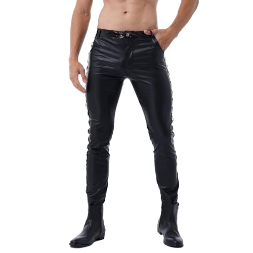 Choomomo Herren Wetlook Hose Glitzer Leggings Kunstleder Motorradhose Bikerhose Slim Fit Lange Lederhose Stretch Pants für Nachtclub Bühnenshow Clubwear Schwarz L von Choomomo