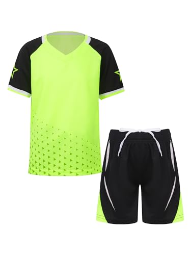 Choomomo Jungen Trainingsanzug Sportanzug Jogginganzug Kurzarm T-Shirt mit Sportshorts Set Fussball Basketball Trikots Sportbekleidung Sportwear Grün D 158-164 von Choomomo