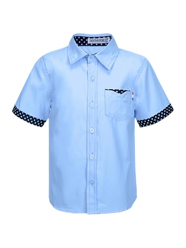Choomomo Kinder Jungen Kurzärmelige Hemden mit Knopfkragen Baumwolle Sommer Freizeithemd Klassisch Kurzarm Oberteil Button Down Shirts Gr. 92-176 Blau 146-152 von Choomomo