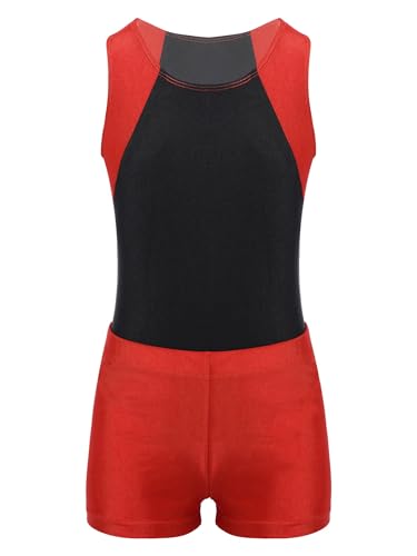 Choomomo Kinder Jungen Turnanzug Ärmellos Gymnastikanzug Sportlich Bodysuit Gymnastik Leotard Mit Shorts Fitness Sportbekleidung Sportswear Rot 146-152 von Choomomo