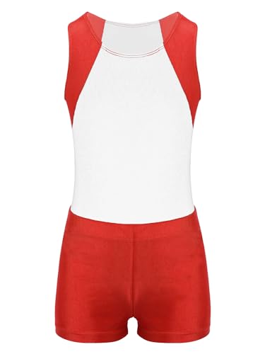 Choomomo Kinder Jungen Turnanzug Ärmellos Gymnastikanzug Sportlich Bodysuit Gymnastik Leotard Mit Shorts Fitness Sportbekleidung Sportswear Weiß 122-128 von Choomomo