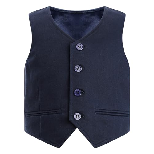 Choomomo Kinder Jungen Weste Festliche Anzugweste Gentleman Smokingweste formelle Anzüge Hochzeit Party Jacke Waistcoat Navy Blau 122-128 von Choomomo