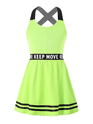 Choomomo Kinder Kleidung Set Tennisanzug Ärmelloses T-Shirt Tops Tennisrock Mit Innenhose Mädchen Tennis Sport Training Fitness Tennisbekleidung Leuchtendes Grün H 110-116 von Choomomo