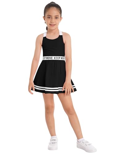 Choomomo Kinder Kleidung Set Tennisanzug Ärmelloses T-shirt Tops Tennisrock Mit Innenhose Mädchen Tennis Sport Training Fitness Tennisbekleidung Schwarz G 146-152 von Choomomo