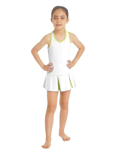 Choomomo Kinder Kleidung Set Tennisanzug Ärmelloses T-shirt Tops Tennisrock Mit Innenhose Mädchen Tennis Sport Training Fitness Tennisbekleidung Weiss F 122-128 von Choomomo