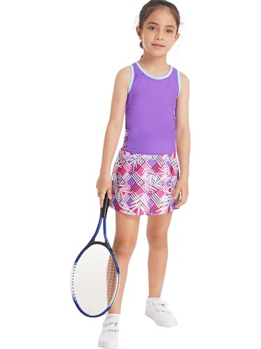 Choomomo Kinder Kleidung Set Tennisanzug Ärmelloses T-shirt Tops Tennisrock Mit Innenhose Mädchen Tennis Sport Training Fitness Tennisbekleidung Violett 110-116 von Choomomo