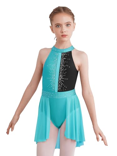 Choomomo Kinder Mädchen Glänzend Ballettkleid Lyrisch Tanzkleid Neckholder Ballett Trikot Leotard mit Chiffon Rock Ballettanzug Tanzbekleidung Grün&Schwarz 134-140 von Choomomo