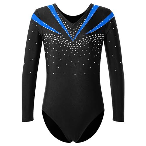 Choomomo Kinder Mädchen Gymnastikanzug Turnanzug Ballett Gymnastikbody Ballettanzug mit/ohne Shorts Sportbody Tanz Trikot Wettbewerb Tanzkleidung A Blau 134-140 von Choomomo