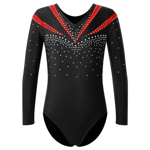 Choomomo Kinder Mädchen Gymnastikanzug Turnanzug Ballett Gymnastikbody Ballettanzug mit/ohne Shorts Sportbody Tanz Trikot Wettbewerb Tanzkleidung A Rot 170-176 von Choomomo