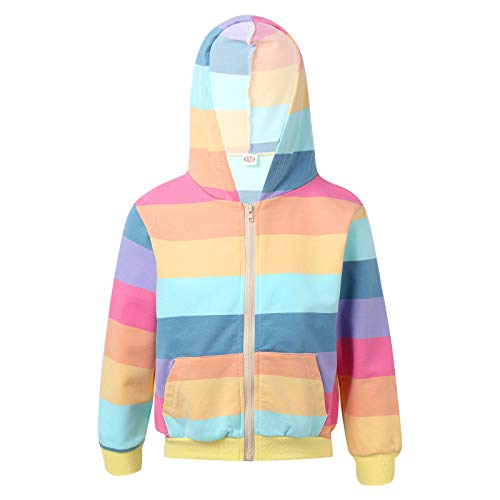 Choomomo Kinder Mädchen Regenbogen Kapuzepullover Hoodie Mit Reißverschluss Langarm Sweatshirt Baumwolle Jacke Tops Frühling Herbst Kleidung Regenbogen 122-128 von Choomomo