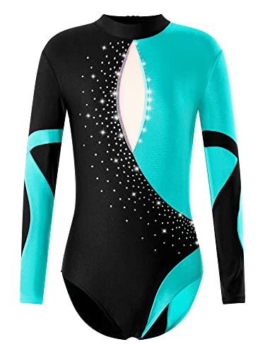 Choomomo Kinder Turnanzug Gymnastikanzug Mädchen Langarm Trikot Leotard Training Gymnastikbody Tanzbekleidung Dancewear Blau D 110-116 von Choomomo