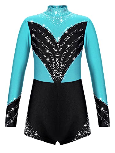 Choomomo Kinder Turnanzug Gymnastikanzug Mädchen Langarm Trikot Leotard Training Gymnastikbody Tanzbekleidung Dancewear Blau Grün 110-116 von Choomomo