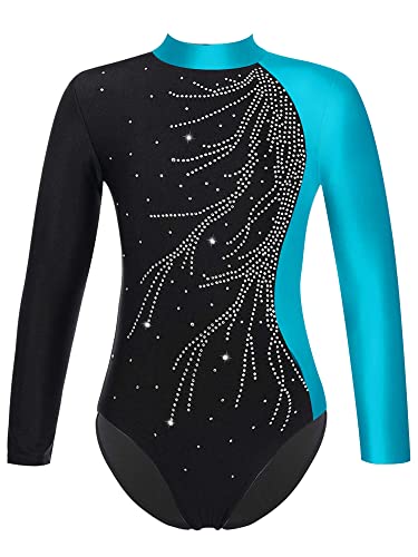 Choomomo Kinder Turnanzug Gymnastikanzug Mädchen Langarm Trikot Leotard Training Gymnastikbody Tanzbekleidung Dancewear Blau R 134-140 von Choomomo