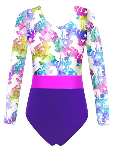 Choomomo Kinder Turnanzug Gymnastikanzug Mädchen Langarm Trikot Leotard Training Gymnastikbody Tanzbekleidung Dancewear Blumen J 122-128 von Choomomo