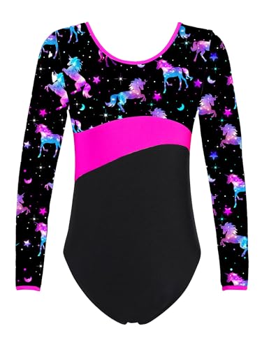 Choomomo Kinder Turnanzug Gymnastikanzug Mädchen Langarm Trikot Leotard Training Gymnastikbody Tanzbekleidung Dancewear Nachtpegasus E 110-116 von Choomomo