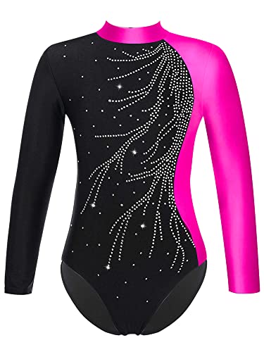 Choomomo Kinder Turnanzug Gymnastikanzug Mädchen Langarm Trikot Leotard Training Gymnastikbody Tanzbekleidung Dancewear A Rose 122-128 von Choomomo