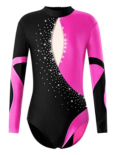 Choomomo Kinder Turnanzug Gymnastikanzug Mädchen Langarm Trikot Leotard Training Gymnastikbody Tanzbekleidung Dancewear Schwarz & Lila D 146-152 von Choomomo