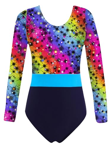 Choomomo Kinder Turnanzug Gymnastikanzug Mädchen Langarm Trikot Leotard Training Gymnastikbody Tanzbekleidung Dancewear Sternenklarer Regenbogen 110-116 von Choomomo