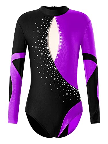 Choomomo Kinder Turnanzug Gymnastikanzug Mädchen Langarm Trikot Leotard Training Gymnastikbody Tanzbekleidung Dancewear Violett D 134-140 von Choomomo