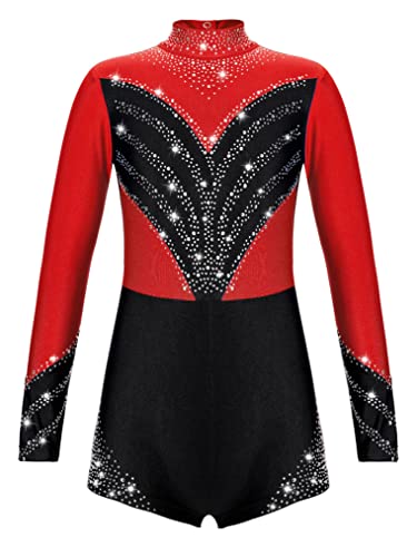 Choomomo Kinder Turnanzug Gymnastikanzug mit Bein Mädchen Langarm Trikot Leotard Training Gymnastikbody Tanzbekleidung Dancewear Rot 134-140 von Choomomo