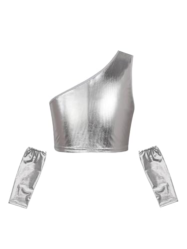 Choomomo Mädchen Metallic Crop Top Ärmellos Tanz Shirts Bauchfrei Ballett Oberteil Weste Jazz Hip Hop Tanzkostüm Performance Party Silber 122-134 von Choomomo