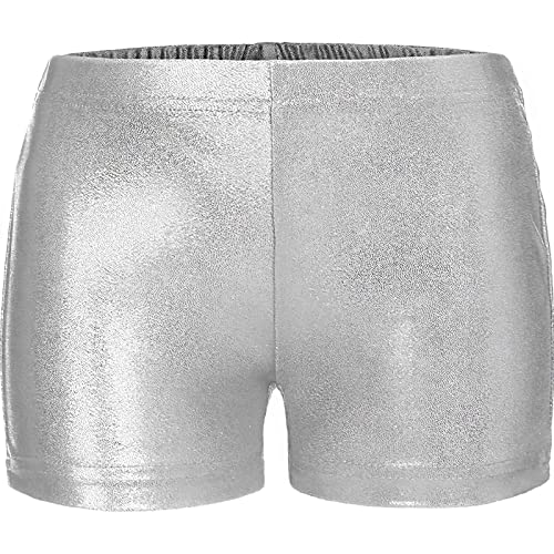 Choomomo Mädchen Shorts Glänzende Ballett Tanz Sport Shorts Kinder Metallic Hot Pants Turnshorts Kurz Sporthose Tanzhose Gymnastikhose Leggings Silber C 158-164 von Choomomo