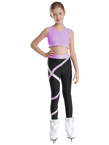 Choomomo Mädchen Trainingsanzug Sportanzug Sport BH Crop Top Mit Sporthose Leggings Jogginganzug Streetwear für Fitness Tanz Yoga Jogging 3-14 Jahre Lavendel M 146-152 von Choomomo