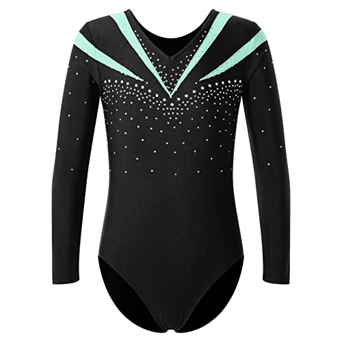 Choomomo Kinder Mädchen Gymnastikanzug Turnanzug Ballett Gymnastikbody Ballettanzug mit/ohne Shorts Sportbody Tanz Trikot Wettbewerb Tanzkleidung Hellgrün 134-140 von Choomomo
