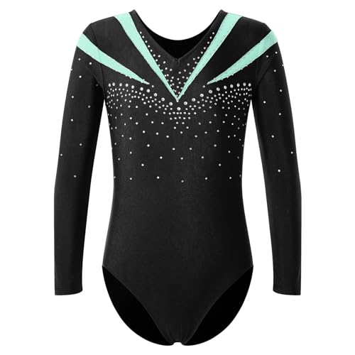 Choomomo Kinder Mädchen Gymnastikanzug Turnanzug Ballett Gymnastikbody Ballettanzug mit/ohne Shorts Sportbody Tanz Trikot Wettbewerb Tanzkleidung A Hellgrün 146-152 von Choomomo