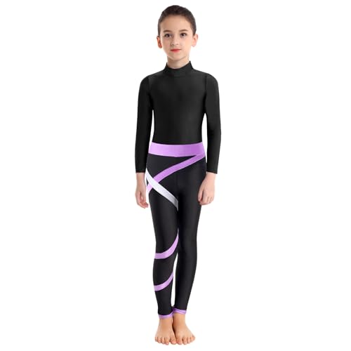 Choomomo Mädchen Turnanzug Gymnastikanzug Langarm Gymnastik Skating Trikot Mit Leggings Wettkampf Tanzkleidung Dancewear Lavendel 122-128 von Choomomo