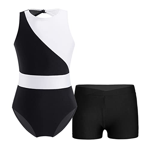 Choomomo Turnanzug Gymnastikanzug für Mädchen Kinder Ärmellos Ballett Tanz Gymnastik Trikot Mit Shorts Tanzbekleidung Set Ballett Trikot Tanz Kostüme Weiß 158-164 von Choomomo