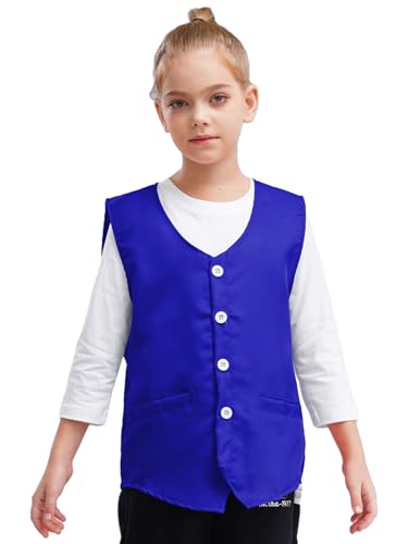 Choomomo Weste Kinder Jungen Mädchen Freiwillige Uniform Weste festlich Anzugweste Tätigkeit Solid Farbe Party Kostüm Aktivitäten Uniform Gr.110-170 Blau 134-140 von Choomomo