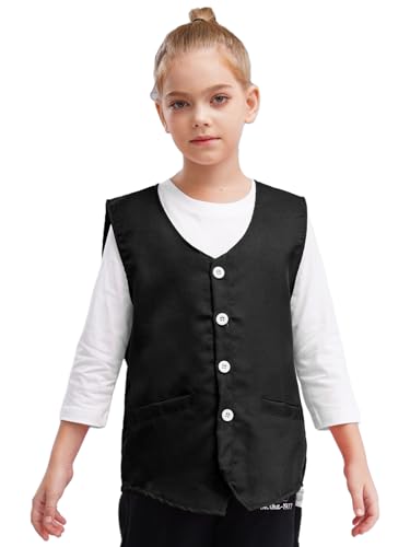 Choomomo Weste Kinder Jungen Mädchen Freiwillige Uniform Weste festlich Anzugweste Tätigkeit Solid Farbe Party Kostüm Aktivitäten Uniform Gr.110-170 Schwarz 134-140 von Choomomo