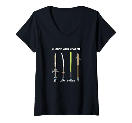 Damen Wähle deine Waffe Lustige Programmierer programmieren Humor T-Shirt mit V-Ausschnitt von Choose Your Weapon Funny Programmers