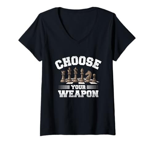 Damen Schach Cool Brettspiel Denksport Apparel Schachmeister T-Shirt mit V-Ausschnitt Damen Schach Cool Brettspiel Denksport Apparel Schachmeister T-Shirt mit V-Ausschnitt von Choose Your Weapon