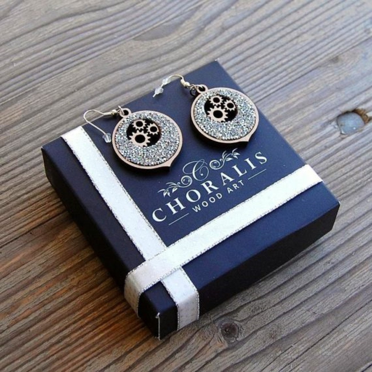 Crystal Zahnrad Ohrringe Mit Kristall, Einzigartige Geschenke Für Frauen, Holzschmuck, Valentinstag Geschenk, Muttertagsgeschenk von ChoralisArt