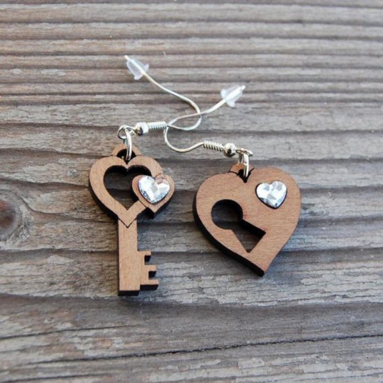 Kristall Herz Und Schlüssel Ohrringe Aus Holz Mit Kristall, Valentinstaggeschenk Für Frauen, Muttertagsgeschenke, Einzigartige Geschenke Frauen von ChoralisArt