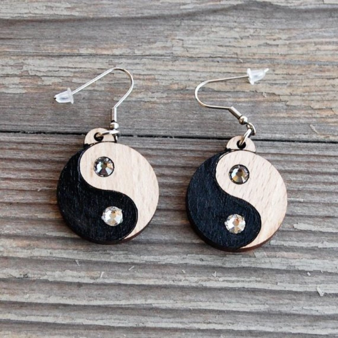 Yinyang Holzohrringe Mit Kristall, Einzigartige Geschenke Für Frauen, Holzschmuck, Valentinstag Geschenk, Muttertagsgeschenk von ChoralisArt