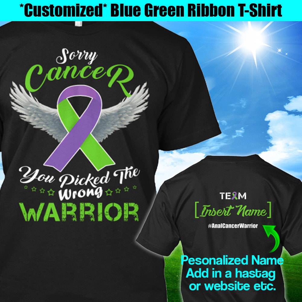 Personalisiertes Analkrebs-Aufklärungs-Shirt, Blau Grünes Band-Krieger-T-stück, Benutzerdefiniertes Team Name Cancer Fighter Survivor Support von ChosenchicStudio