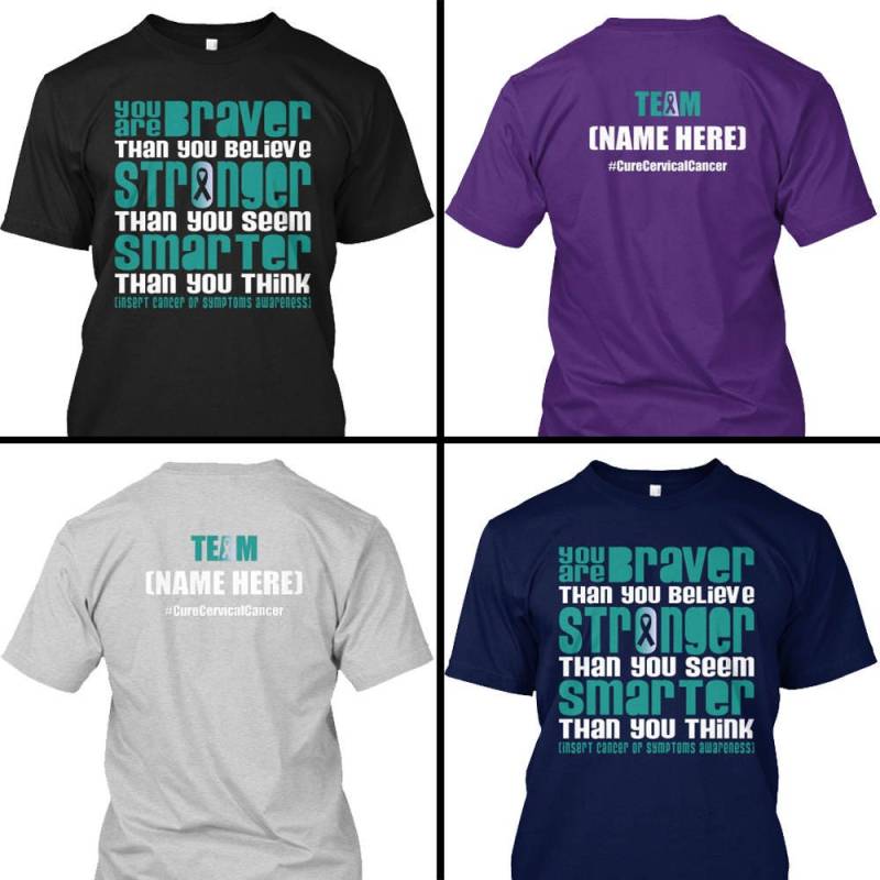 Personalisiertes Zervixkrebs-Aufklärungs-Shirt, Aquamarinfarbenes Weißes Band, Mutiger, Stärker, Intelligenter T-Shirt, Benutzerdefiniertes Team von ChosenchicStudio