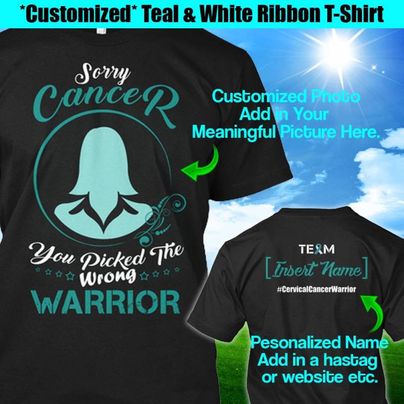 Personalisierte Zervixkrebs Bewusstsein Shirt, Teal White Band Krieger T-Shirt, Benutzerdefinierte Team Name Kämpfer Überlebenden Unterstützung von ChosenchicStudio