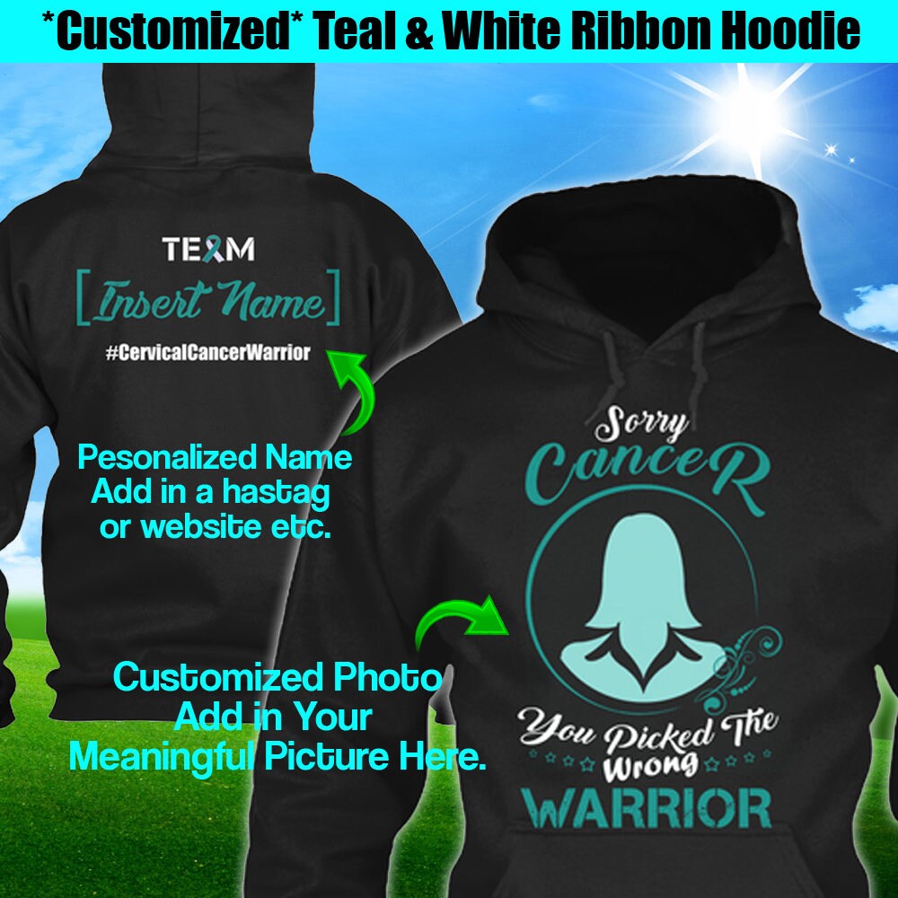 Personalisiertes Zervixkrebs-Bewusstseins-Hoodie, Teal White Ribbon Krieger Sweatshirt, Benutzerdefiniertes Team Name Überlebender Kämpfer von ChosenchicStudio