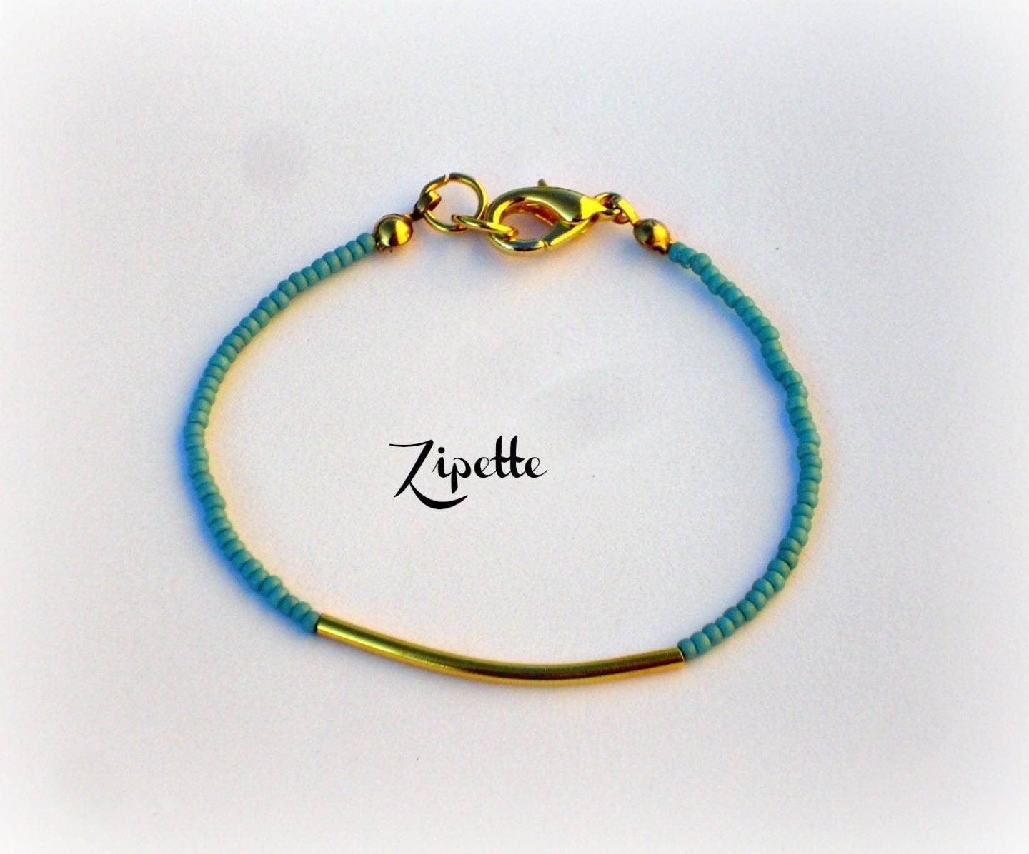 Goldene Perlen Rohr Armband Türkis Blauen Rock von Chouettesbijoux